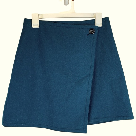 Ann Taylor LOFT Wool Blend Mini Wrap Skirt A-line Asymmetrical Teal Sz 4 - Picture 4 of 10